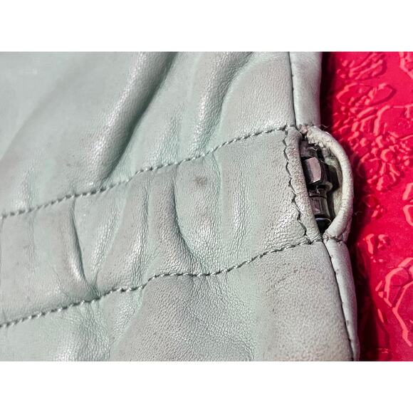 LULU GUINNESS Leather Clutch Bag Flex Frame Closure Light Green Color - Picture 9 of 13